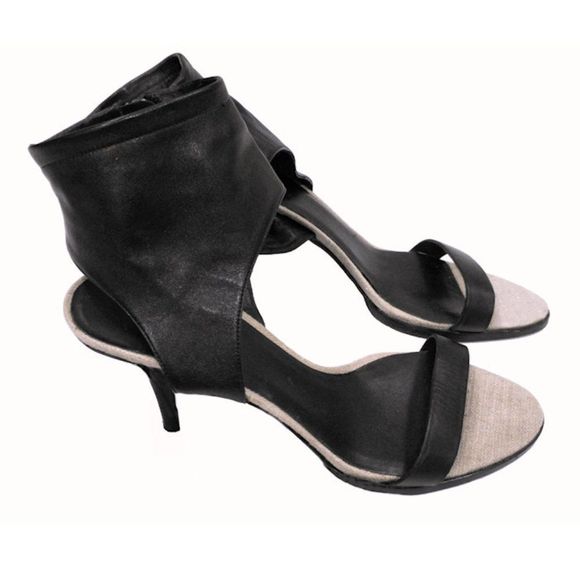 Vintage VINCE "ADRIA" High Heel Black Leather Sandals w/Open Toe and Ankle Cuff - Picture 2 of 8